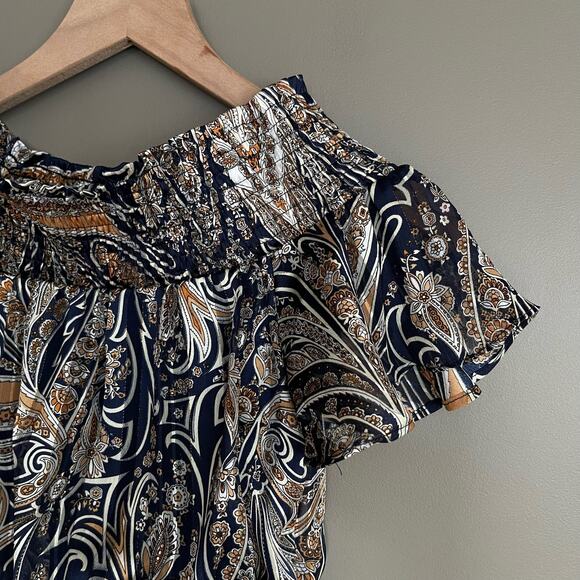 Lulu's Always Right Multi Print Off Shoulder Mini Dress Size XS Ruffle Hem Chic - Picture 9 of 16